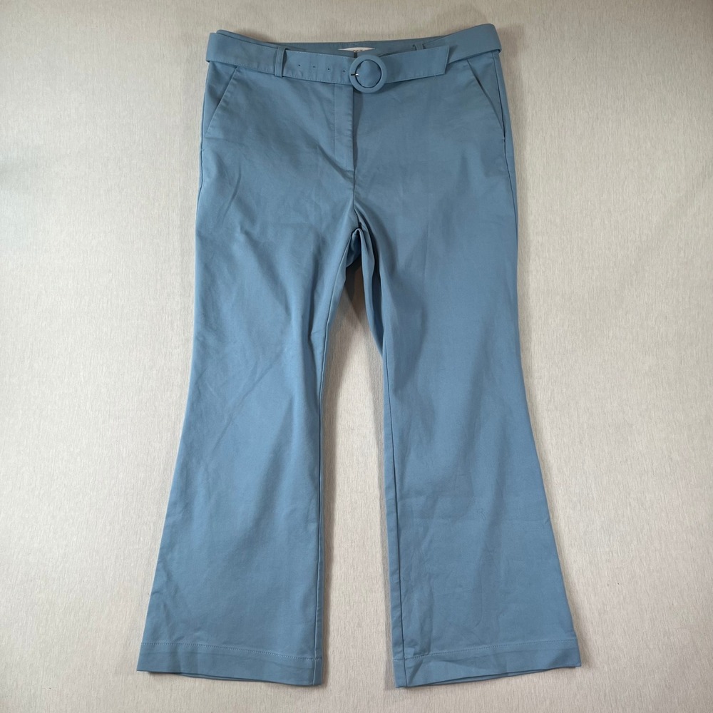 LOFT Pants 14 The Sutton Kick Crop Flare Light Blue Belted Stretch 27" Inseam